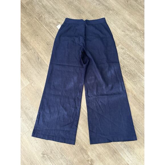 Christian Siriano Linen Blend Wide Leg Trouser Pants Size 6 Navy Blue NWT - Picture 7 of 9